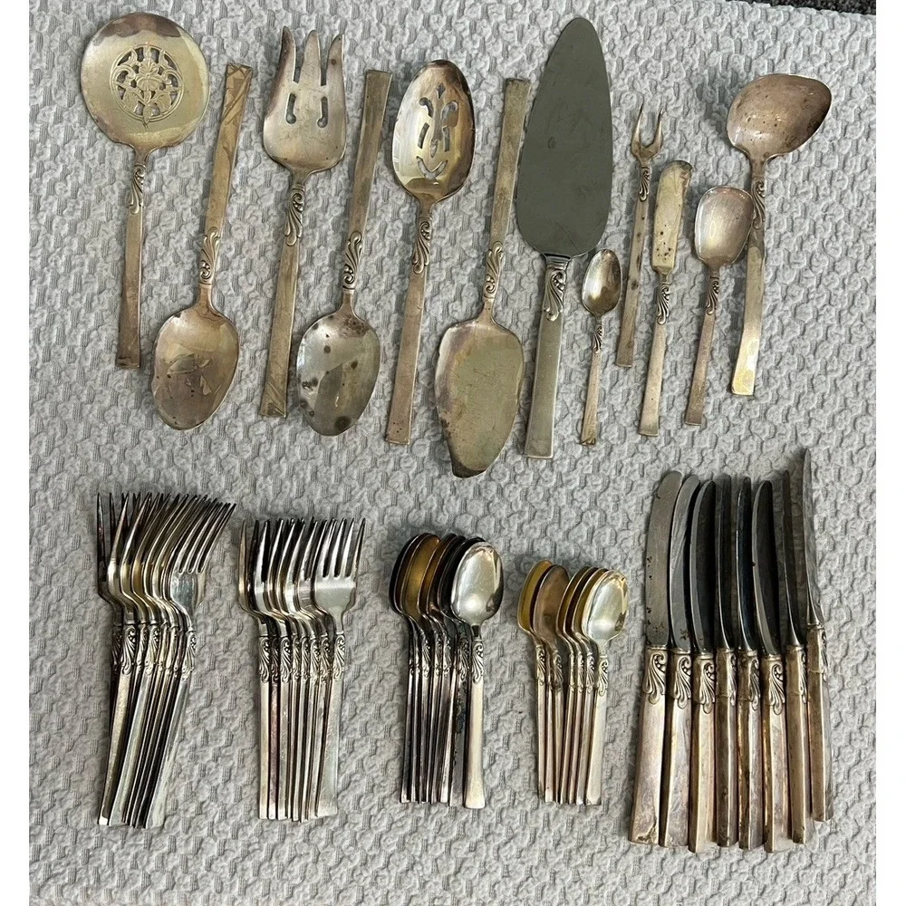 Oneida Nobility Wind Song Silver Plate Flatware Forks Spoons Knives 51 Pcs